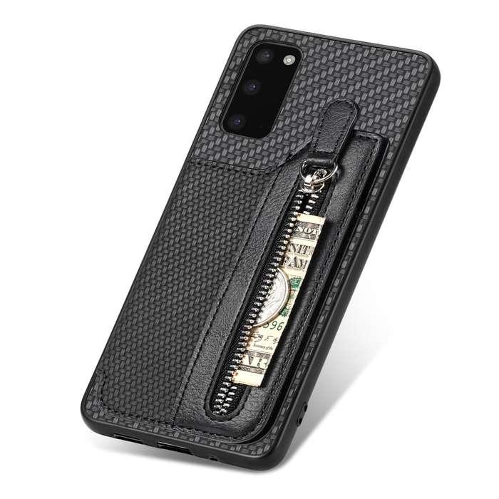 For Samsung Galaxy S20 Ultra Carbon Fiber Horizontal Flip Zipper Wallet Phone Case(Black)