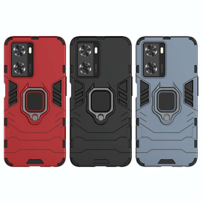 For OPPO A57 4G Foreign Version Shockproof PC + TPU Holder Phone Case(Navy Blue)