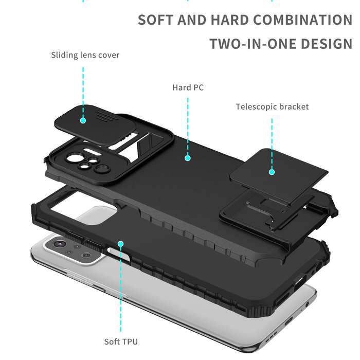 For Xiaomi Redmi Note 10 4G Stereoscopic Holder Sliding Camshield Phone Case(Black)