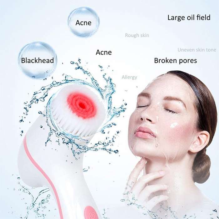 CNaier AE-868 Battery-powered Silicone Ultrasonic Vibration Face Skin Care Electric Facial Cleans...