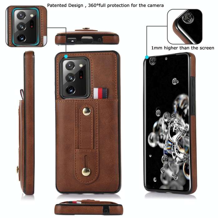 For Samsung Galaxy Note20 Ultra Wristband Kickstand Wallet Leather Phone Case(Brown)