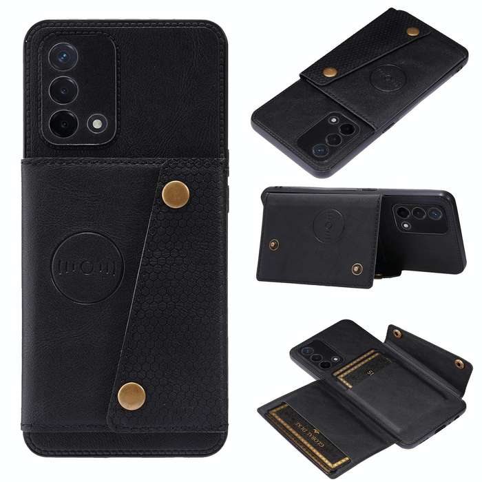 For OPPO A74 4G Double Buckle PU + TPU Shockproof Magnetic Protective Case with Card Slot & Holde...