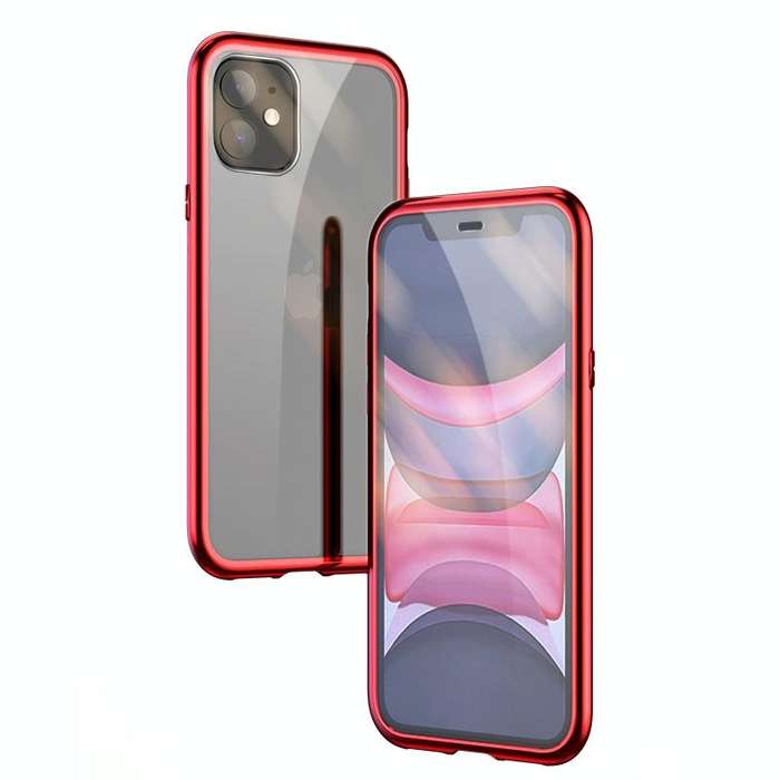 For iPhone 11 Ultra Slim Double Sides Magnetic Adsorption Angular Frame Tempered Glass Magnet Fli...