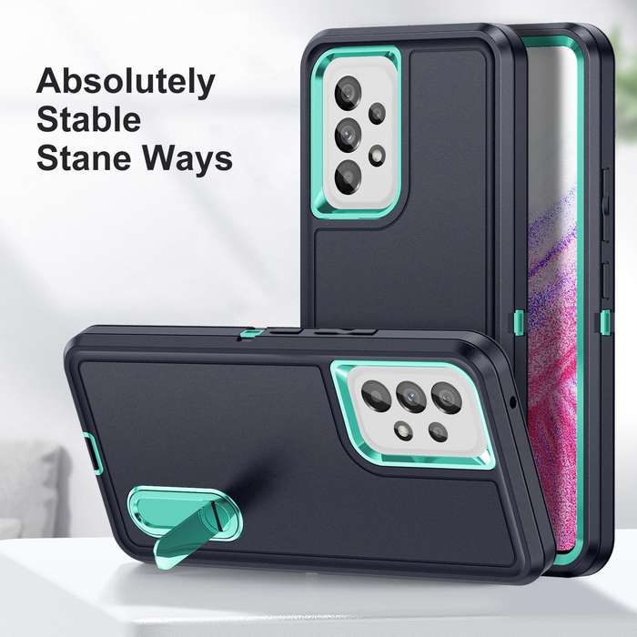 For Samsung Galaxy A53 3 in 1 Rugged Holder Phone Case(Dark Blue+Light Blue)