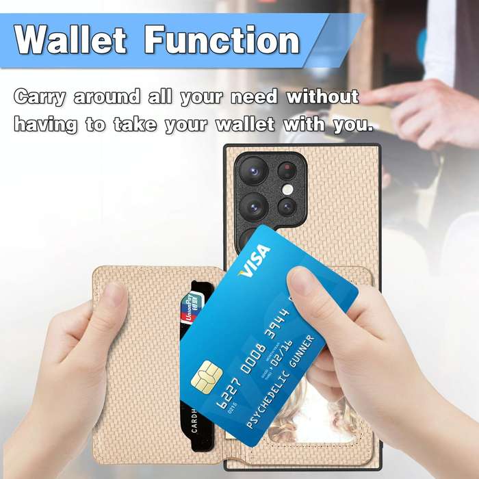 For Samsung Galaxy S22 Ultra 5G Carbon Fiber Magnetic Card Wallet Bag Phone Case(Black)