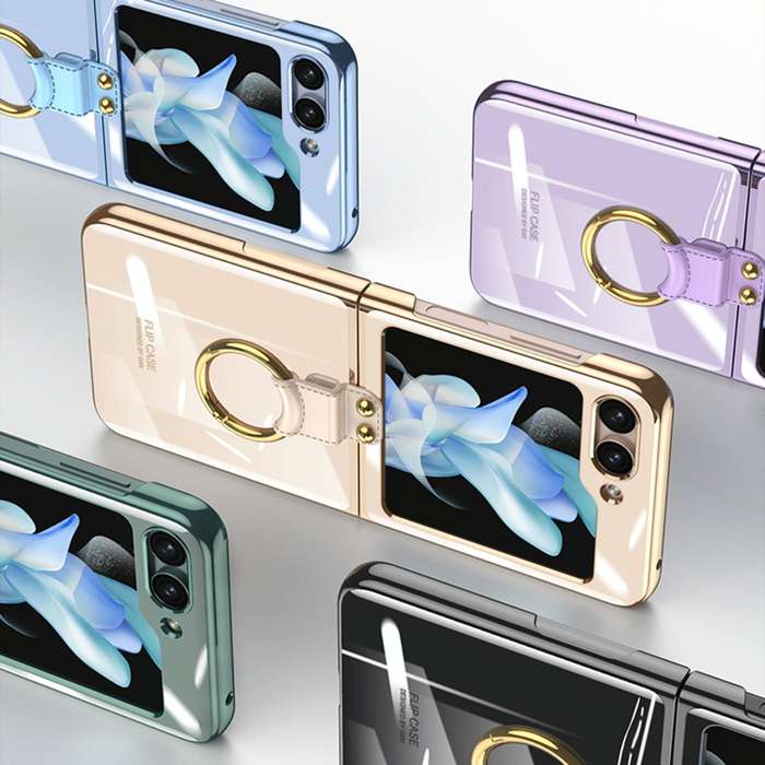 For Samsung Galaxy Z Flip5 GKK Electroplating Phone Case with Ring(Green)
