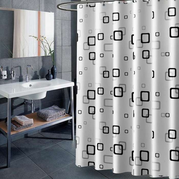 Bathroom Thick Waterproof Shower Curtain, Size:220X180cm, Style:with Copper Buckle
