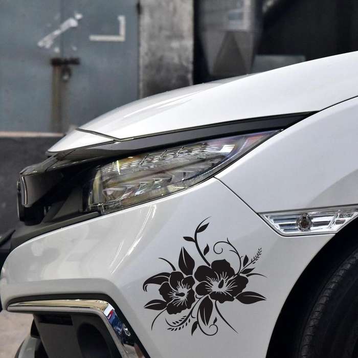 D-798 Flowers Bloom Pattern Car Modified Decorative Sticker(Black)