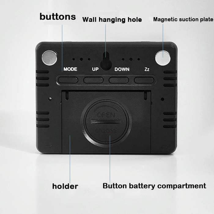 Magnetic LCD Digital Aalarm Clock Large Screen With Temperature Humidity Display(8280 Black)