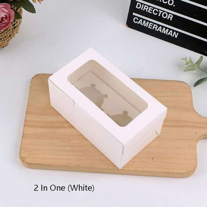 25 PCS Window Cupcake Packaging Box Muffin Cake Box With Inner Support, Specification: 2 In One (...