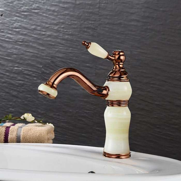 Gold-plated Copper 360-degree Rotating Basin Hot and Cold Water Faucet, Color: Sapphire Zirconium...