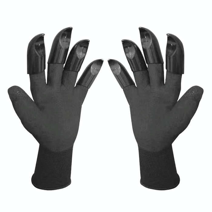 A Pair Latex Gloves with Claws ABS Plastic Gloves for Digging and Planting(Black)