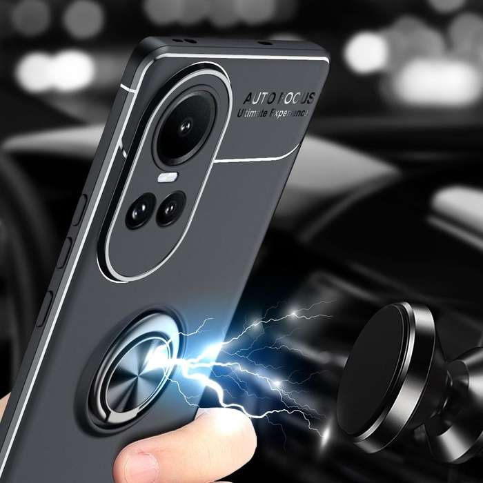 For OPPO Reno10 / 10 Pro Global Metal Ring Holder TPU Phone Case(Black+Red)