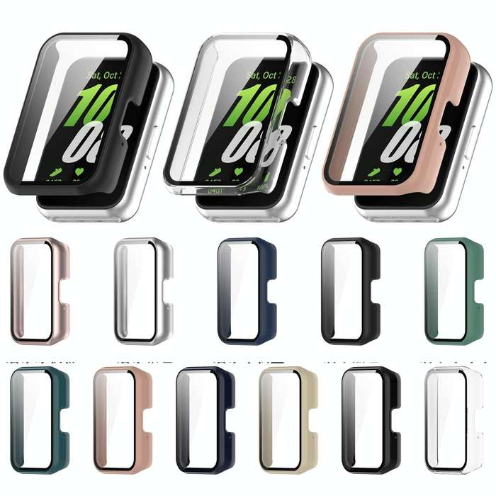 For Samsung Galaxy Fit 3 SM-R390 PC + Tempered Glass Film Integrated Watch Protective Case(Pink)