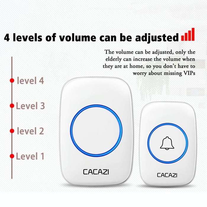 CACAZI A10DC 1 To 2 Battery Type Home Smart Waterproof Electronic Wireless Doorbell(White)
