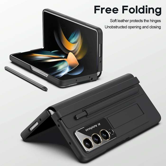For Samsung Galaxy Z Fold4 PU + PC Full Coverage Phone Case with Pen/Pen Slots(Black)