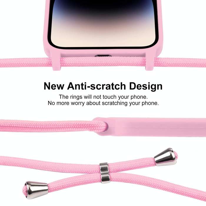 For iPhone 14 Pro Max Crossbody Lanyard Liquid Silicone Case(Pink)