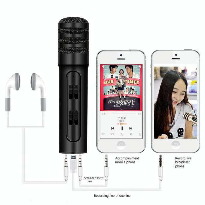 BGN-C7 Condenser Microphone Dual Mobile Phone Karaoke Live Singing Microphone Built-in Sound Card...