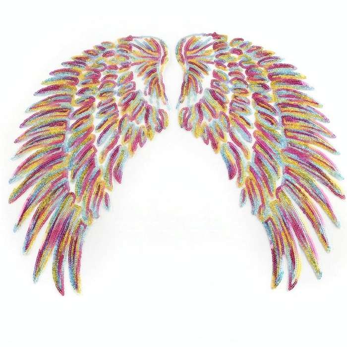 Magic Color A Pair Sequin Feather Wing Shape Clothing Patch Sticker DIY Clothing Accessories, Siz...
