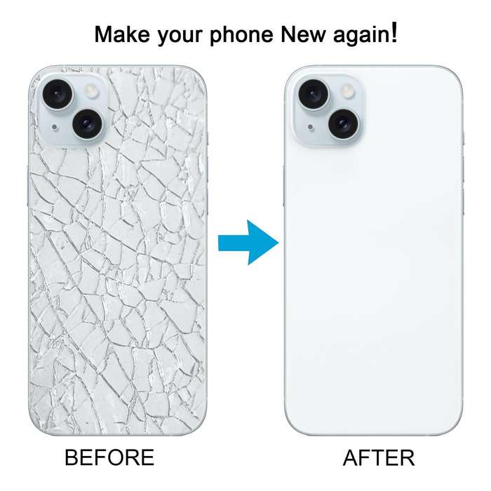 For iPhone 15 Plus Glass Battery Back Cover with Camera Lens Cover(Blue)