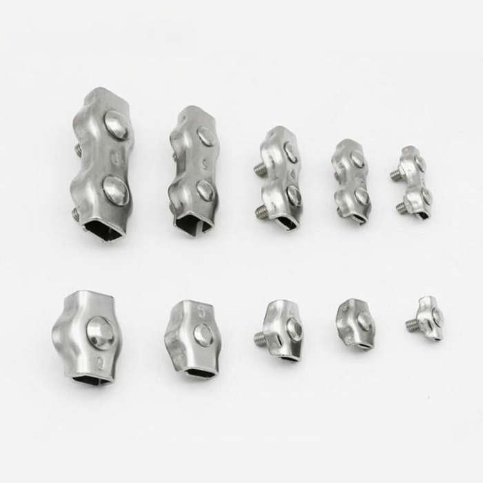 5 PCS 304 Stainless Steel Plate Single Clip Double Clamp Wire Rope Clamp, Specification:M2, Style...