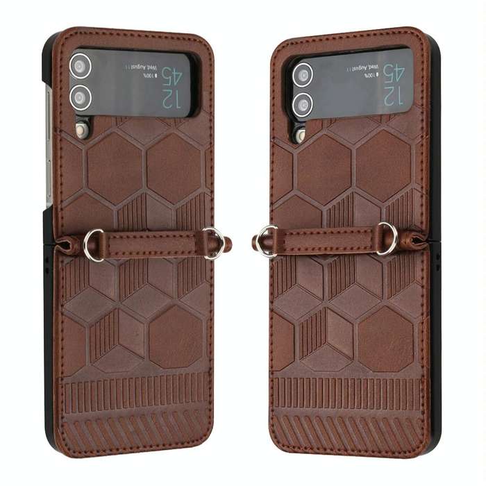For Samsung Galaxy Z Flip4 Football Texture Leather Phone Case(Brown)