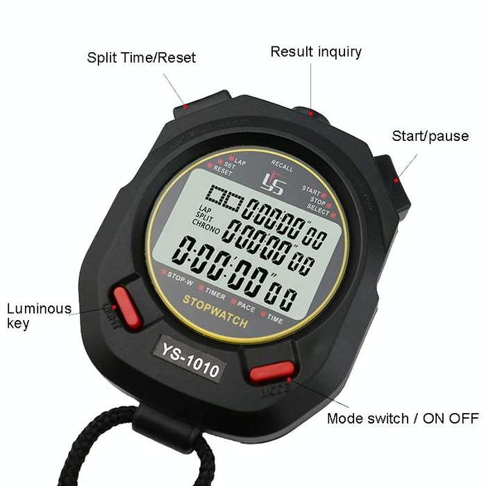 YS 3 Rows Display Luminous Stopwatch Timer Training Referee Stopwatch, Style: YS-1030 30 Memories