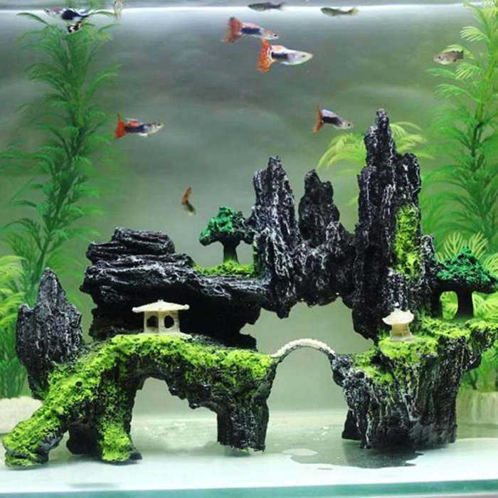 Stone Fish Tank Landscape Simulation Resin Aquarium Decorative Ornament, Style: Xianju Mountain