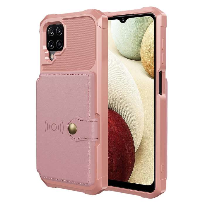 For Samsung Galaxy A12 Magnetic Wallet Card Bag Leather Phone Case(Rose Gold)
