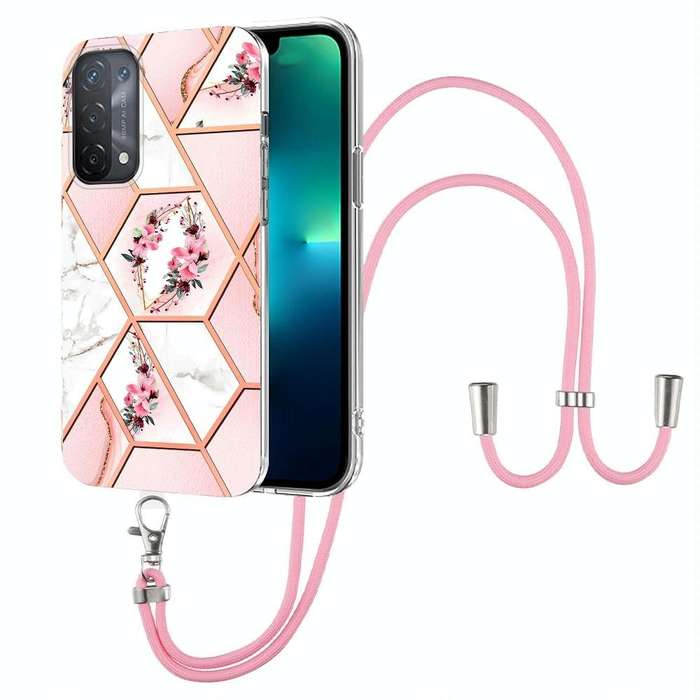 For OPPO A74 5G / A93 5G / A54 5G / A93s 5G Splicing Marble Flower Pattern TPU Phone Case with La...