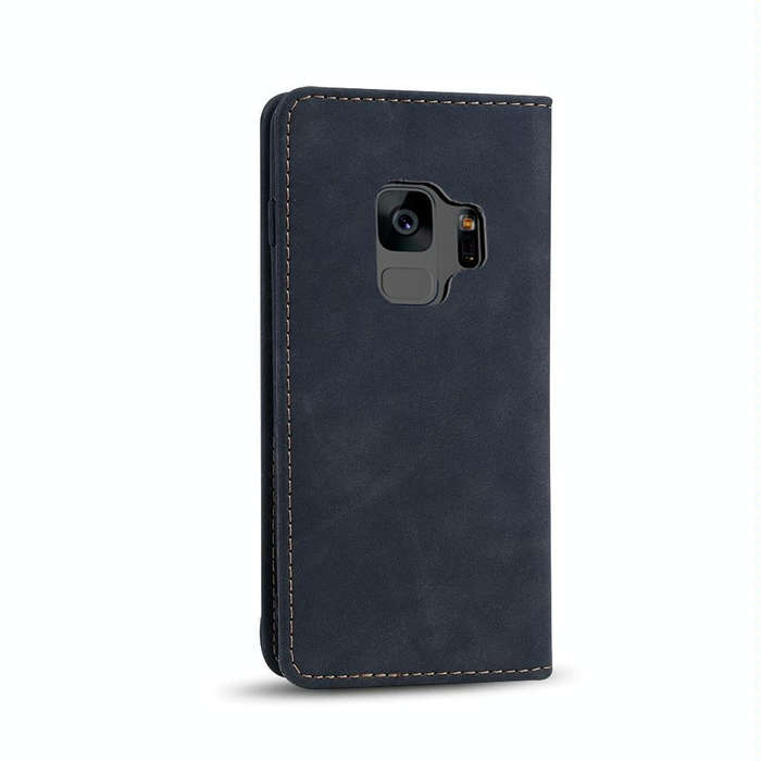 For Samsung Galaxy S9 Skin-feel Calfskin Texture Magnetic Dual-Fold Horizontal Flip Leather Case ...
