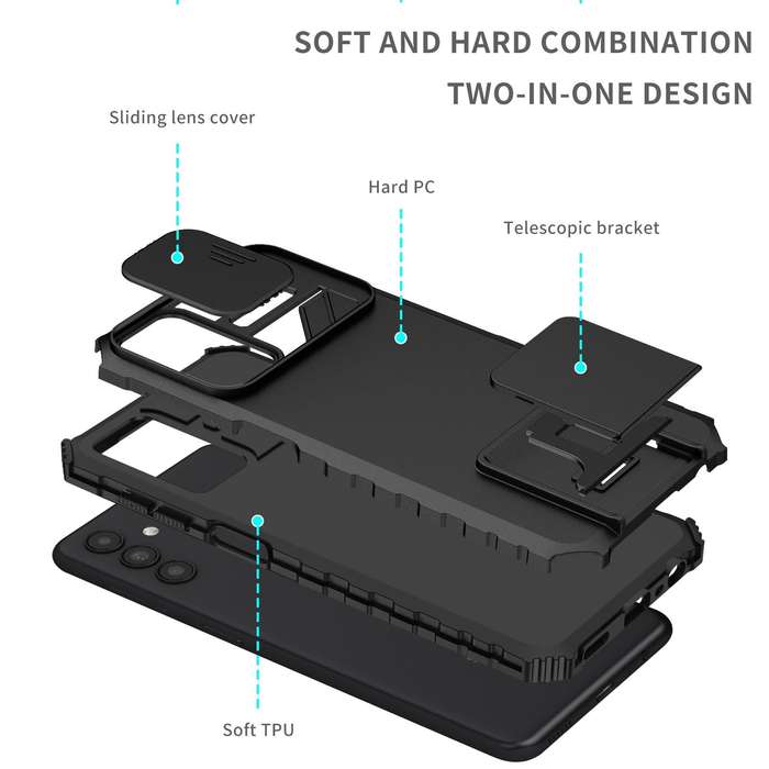 For Samsung Galaxy A13 Stereoscopic Holder Sliding Camshield Phone Case(Black)