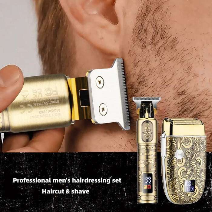 Men Bald Haircut 2 In 1 Electric Hair Clipper Waterproof Set(Gold)