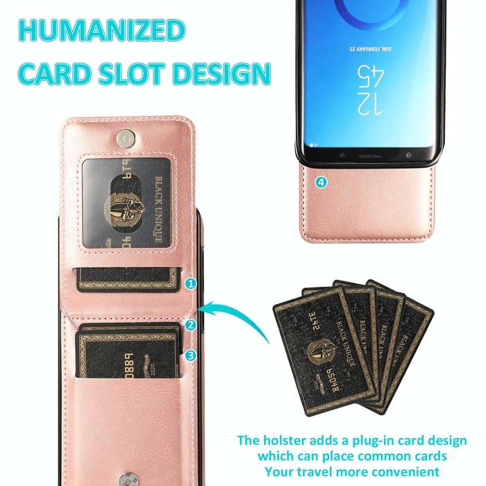 For Samsung Galaxy S9 Plus Solid Color PC + TPU Protective Case with Holder & Card Slots(Rose Gold)