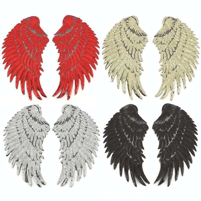 Magic Color A Pair Sequin Feather Wing Shape Clothing Patch Sticker DIY Clothing Accessories, Siz...