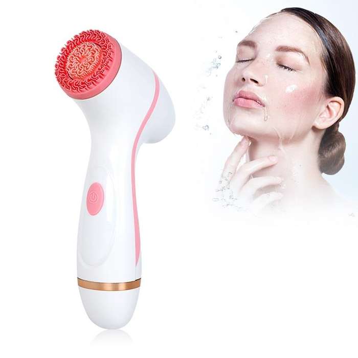 CNaier AE-868 Battery-powered Silicone Ultrasonic Vibration Face Skin Care Electric Facial Cleans...