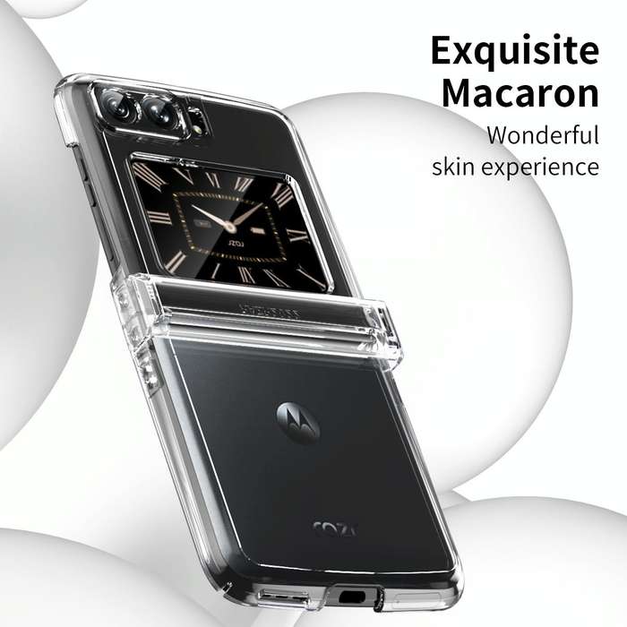 For Motorola Moto Razr 2022 Skin Feel Macaron Three-piece Set Hinge Phone Case(Transparent)