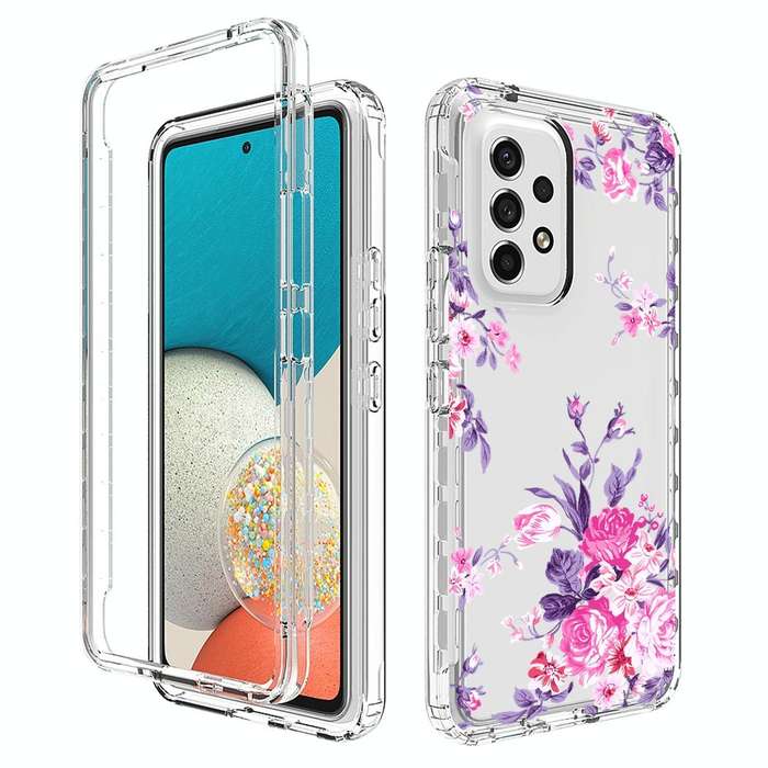 For Samsung Galaxy A53 Transparent Painted Phone Case(Pink Flower)