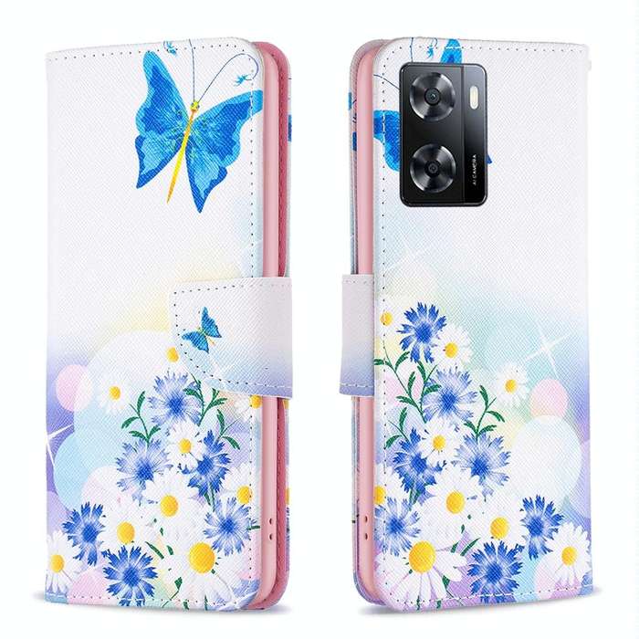 For OPPO A57 4G Colored Drawing Pattern Leather Phone Case(Butterfly Love)