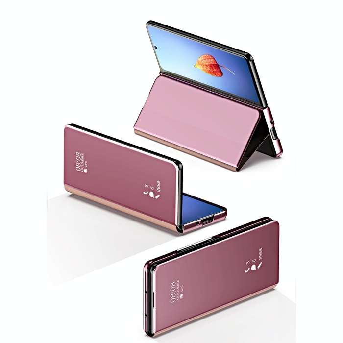 For Samsung Galaxy Z Fold4 Double Electroplating Flip Mirror Shockproof Phone Case(Pink)
