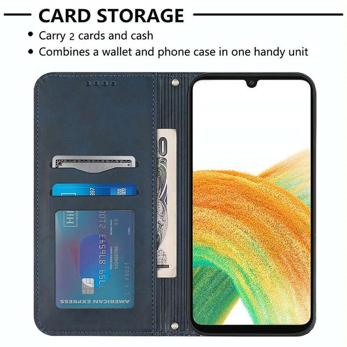 For Samsung Galaxy A33 5G Football Texture Magnetic Leather Flip Phone Case(Dark Blue)