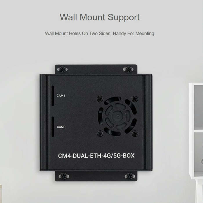 Waveshare Dual Gigabit Ethernet 5G/4G Computer Box with Cooling Fan for Raspberry Pi CM4(US Plug)
