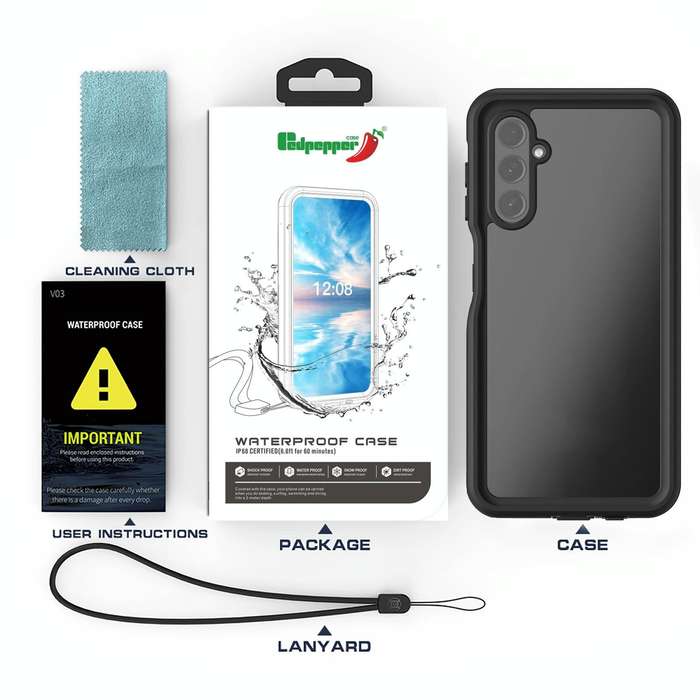 For Samsung Galaxy A14 5G RedPepper 360 Full Body Rugged Waterproof Phone Case(Black)