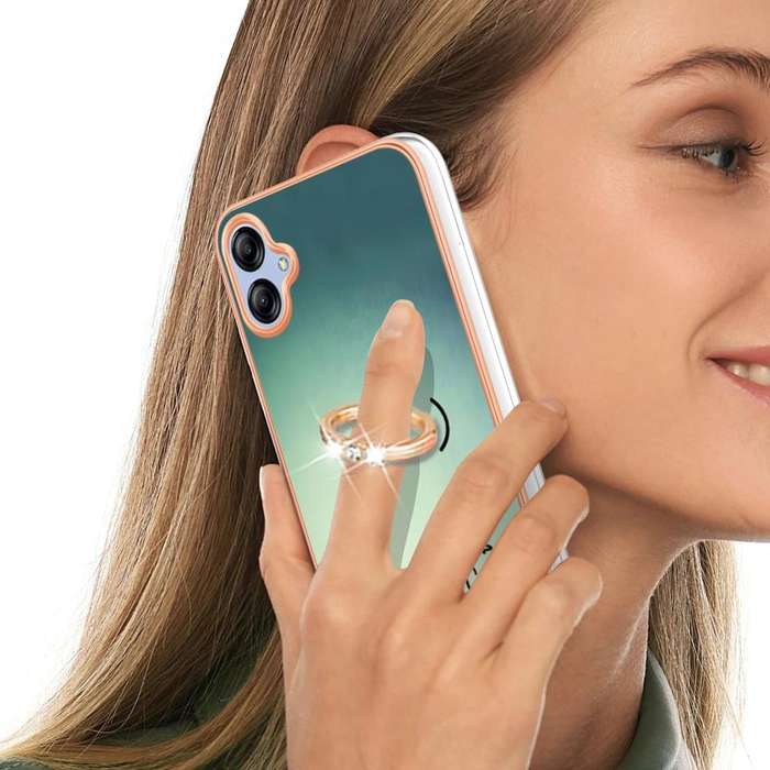 For Samsung Galaxy A04e Electroplating Dual-side IMD Phone Case with Ring Holder(Smile)