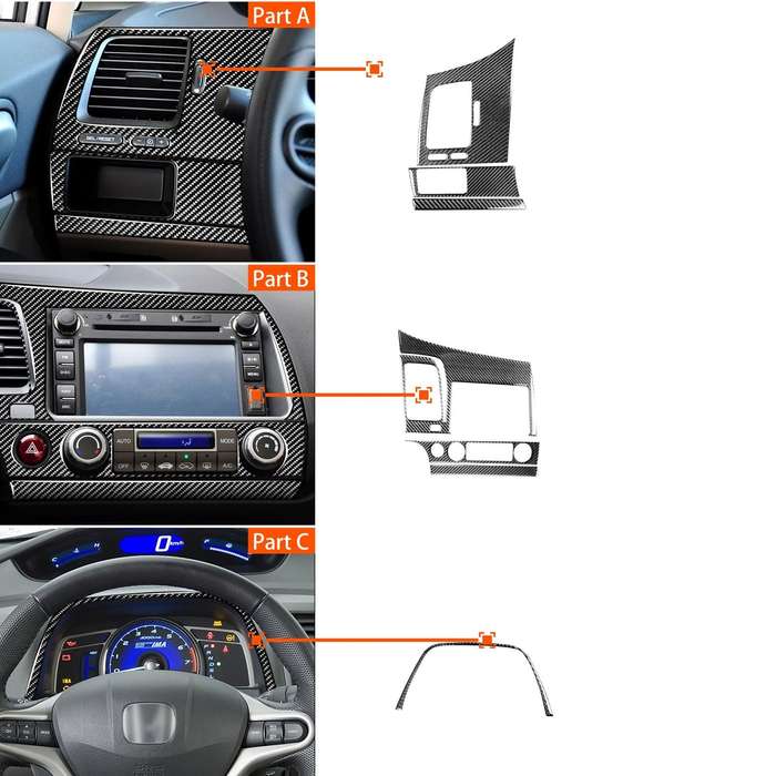 7 in 1 Car Carbon Fiber Instrument Panel Set Decorative Sticker for Honda Civic 8th Generation 20...