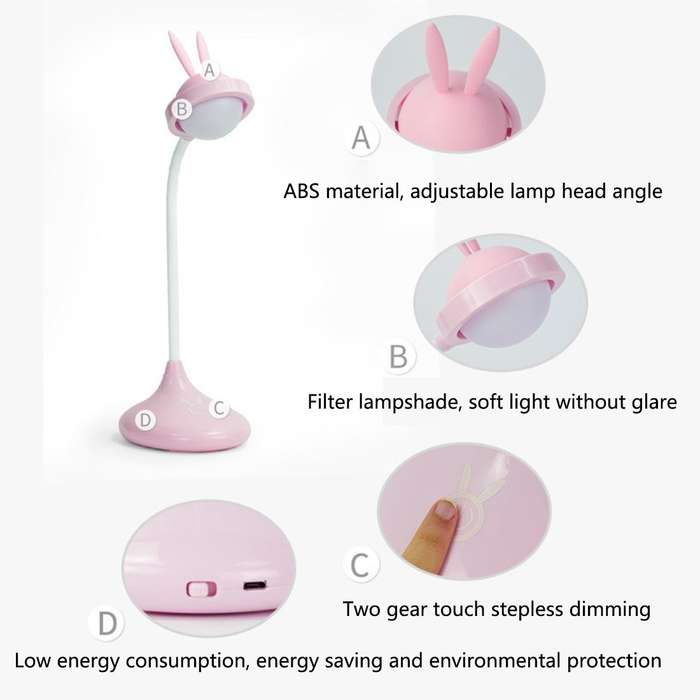 Rabbit Touch Desk Lamp USB Charging Eye Protection Creative Student Reading Bedroom Folding Bedsi...