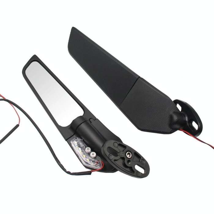 Fixed Wind Wing Rearview Mirror Spoiler with Light Motorcycle Modification