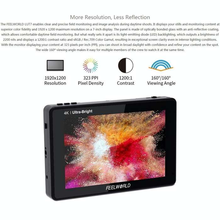 FEELWORLD LUT7 1920x1200 2200 nits 7 inch IPS Screen HDMI 4K Touch Screen Camera Field Monitor