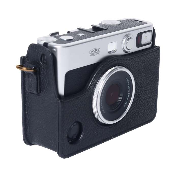 For FUJIFILM instax mini Evo Full Body Camera Genuine Leather Case Bag with Strap(Black)