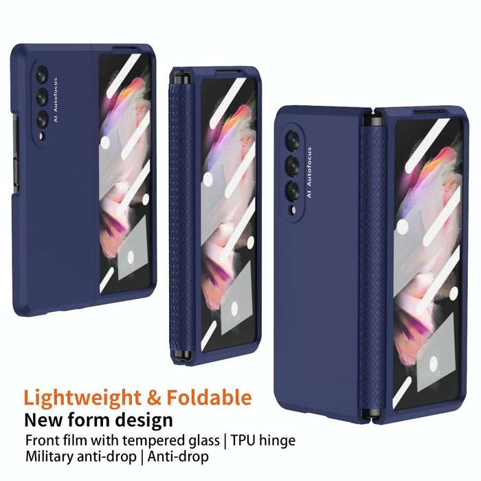 For Samsung Galaxy Z Fold3 5G 360 Full Body TPU Hinge Flip Phone Case(Blue)